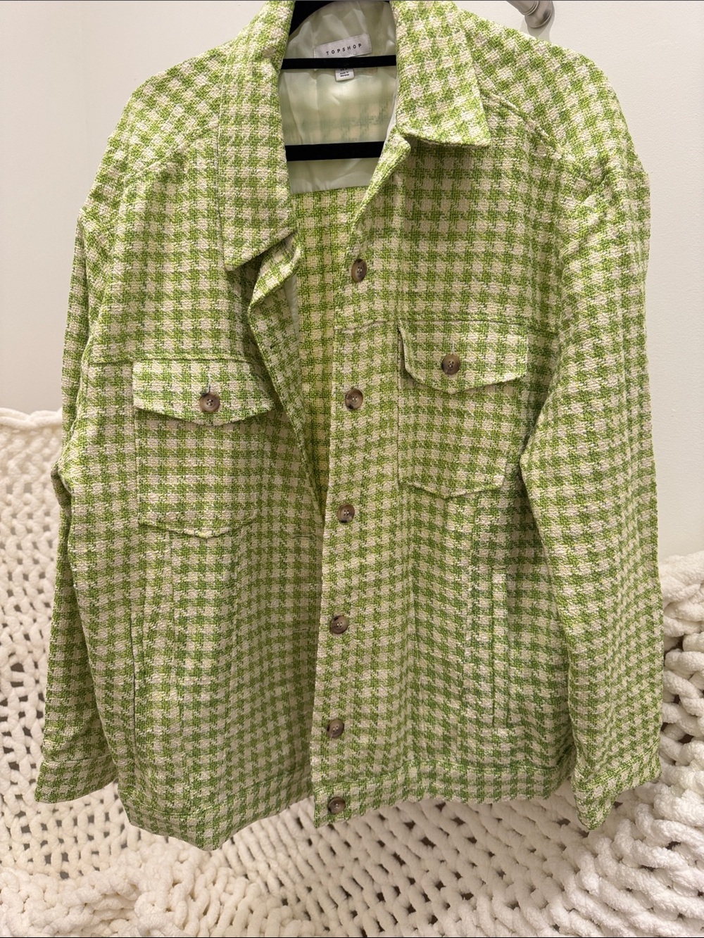 Topshop Light Green Houndstooth Button Jacket